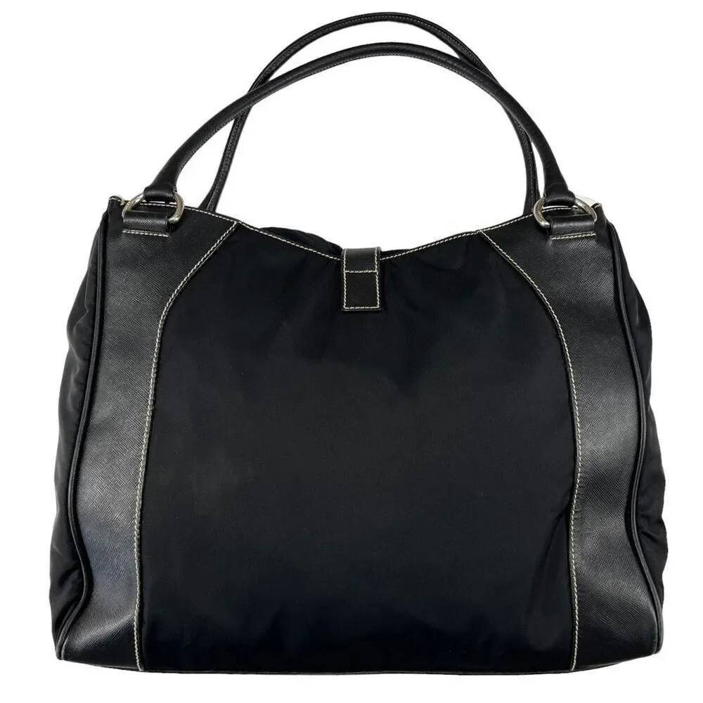 Prada Leather/Nylon Buckled Satchel Tote Bag